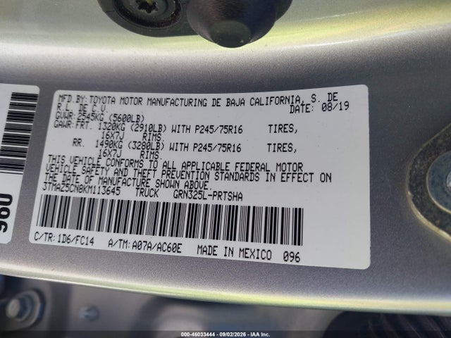Aukcja sprzedaży 2019 Toyota Tacoma Sr5 V6, vin: 3TMAZ5CN8KM113645, numer aukcji: 46033444