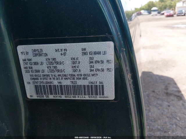 Aukcja sprzedaży 1997 Dodge Ram 1500 St, vin: 1B7HF13Y5VJ604041, numer aukcji: 46033448