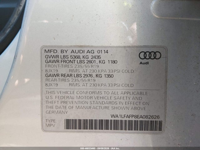 Aukcja sprzedaży 2014 Audi Q5 2.0t Premium, vin: WA1LFAFP8EA082626, numer aukcji: 46033460