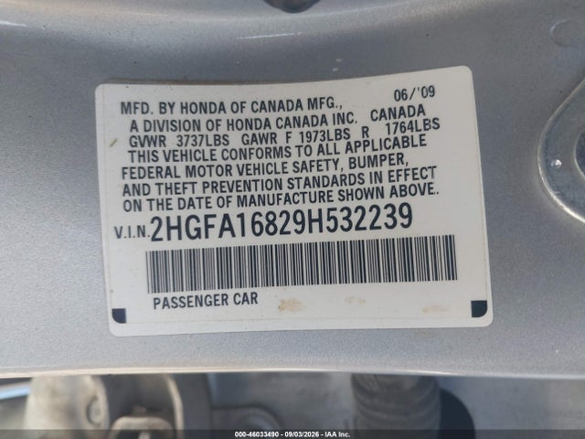 Продаж на аукціоні авто 2009 Honda Civic Ex, vin: 2HGFA16829H532239, номер лоту: 46033490