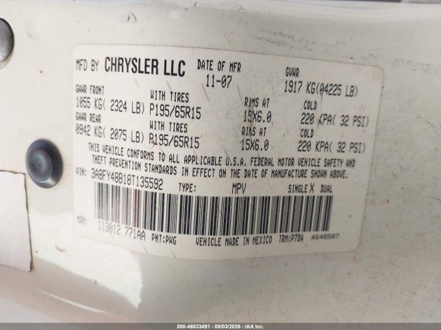 2008 Chrysler Pt Cruiser Lx მანქანა იყიდება აუქციონზე, vin: 3A8FY48B18T135592, აუქციონის ნომერი: 46033491