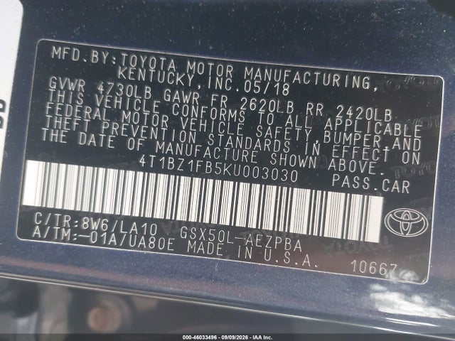 4T1BZ1FB5KU003030 Toyota AVALON LIMITED