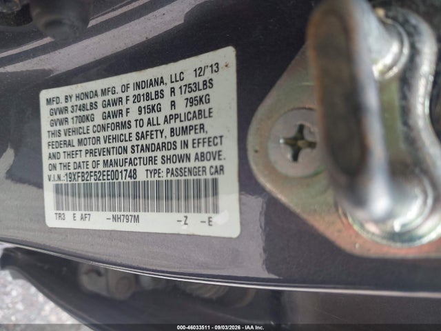 Продаж на аукціоні авто 2014 Honda Civic Lx, vin: 19XFB2F52EE001748, номер лоту: 46033511
