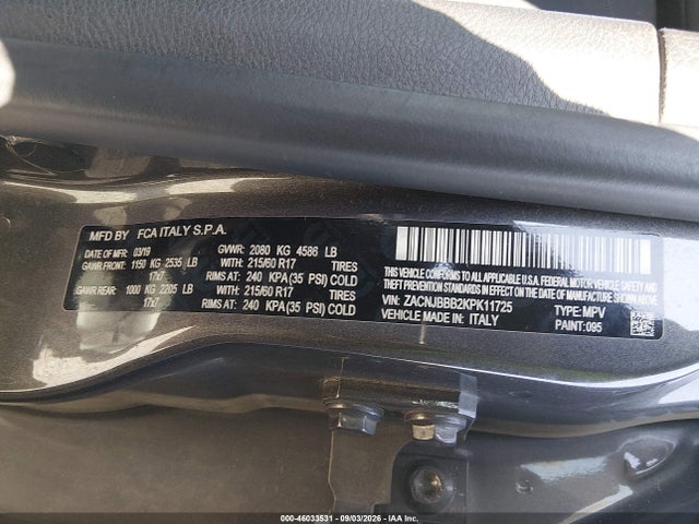 Aukcja sprzedaży 2019 Jeep Renegade Latitude 4x4, vin: ZACNJBBB2KPK11725, numer aukcji: 46033531