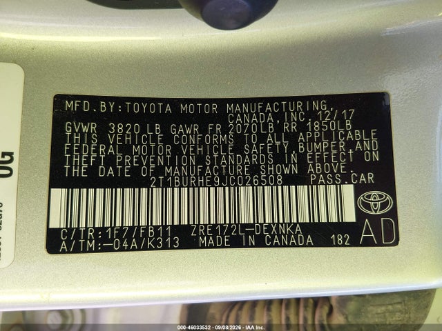 Toyota COROLLA LE 2018 2T1BURHE9JC026508 Image 9