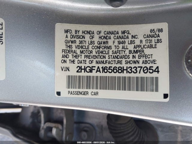 Продажа на аукционе авто 2008 Honda Civic Lx, vin: 2HGFA16568H337054, номер лота: 46033556