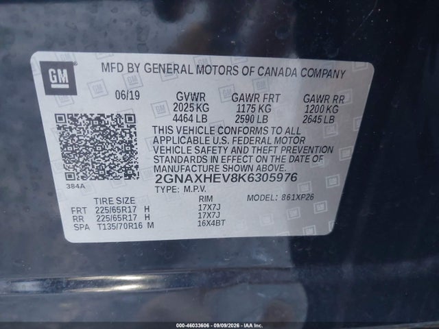 Aukcja sprzedaży 2019 Chevrolet Equinox Ls, vin: 2GNAXHEV8K6305976, numer aukcji: 46033606