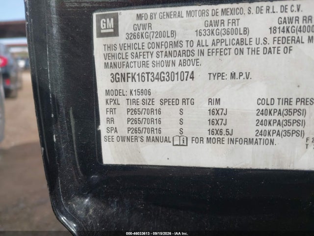 2004 Chevrolet Suburban 1500 Lt მანქანა იყიდება აუქციონზე, vin: 3GNFK16T34G301074, აუქციონის ნომერი: 46033613