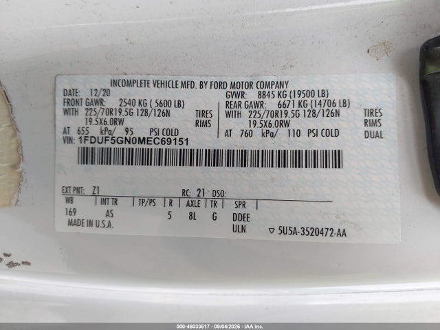 2021 Ford F-550 Chassis Xl მანქანა იყიდება აუქციონზე, vin: 1FDUF5GN0MEC69151, აუქციონის ნომერი: 46033617