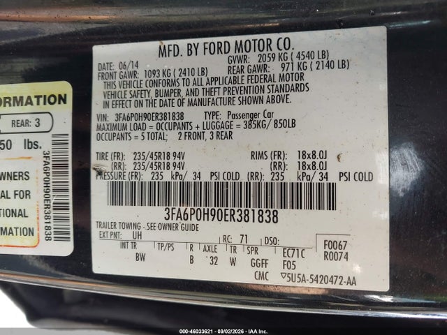 Продаж на аукціоні авто 2014 Ford Fusion Se, vin: 3FA6P0H90ER381838, номер лоту: 46033621