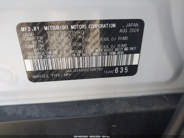 Aukcja sprzedaży 2024 Mitsubishi Outlander, vin: JA4J4VA85RZ086760, numer aukcji: 46033636