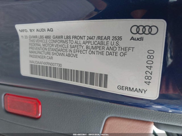 2024 Audi A4 Premium 45 Tfsi S Line Quattro S Tronic მანქანა იყიდება აუქციონზე, vin: WAUDAAF4XRN007730, აუქციონის ნომერი: 46033641