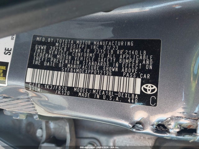 Aukcja sprzedaży 2023 Toyota Corolla Le, vin: 5YFB4MDEXPP012196, numer aukcji: 46033656