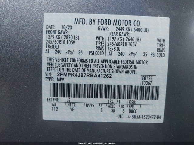 Ford EDGE SEL 2024 2FMPK4J97RBA41262 Image 9