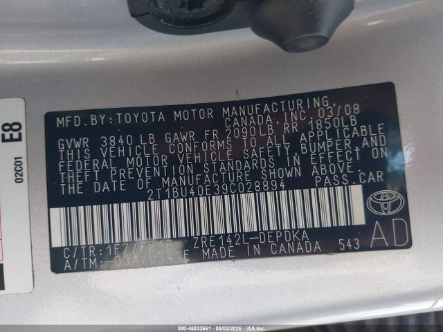 Продажа на аукционе авто 2009 Toyota Corolla Le, vin: 2T1BU40E39C028894, номер лота: 46033661