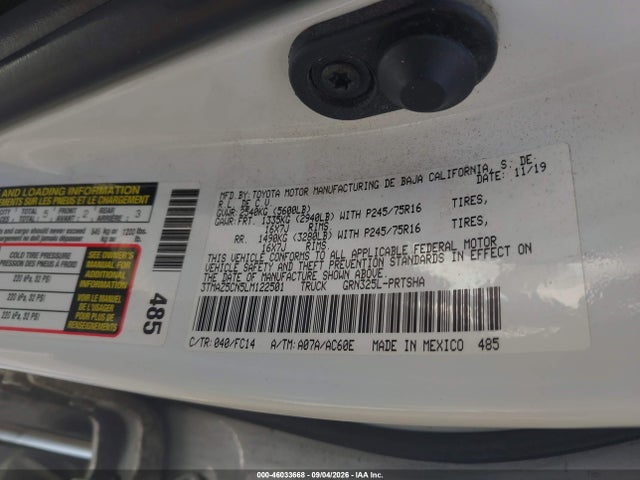 2020 Toyota Tacoma Sr5 V6 მანქანა იყიდება აუქციონზე, vin: 3TMAZ5CN5LM122501, აუქციონის ნომერი: 46033668