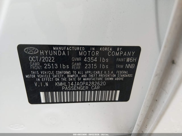 Aukcja sprzedaży 2023 Hyundai Sonata Sel, vin: KMHL14JA0PA282620, numer aukcji: 46033690