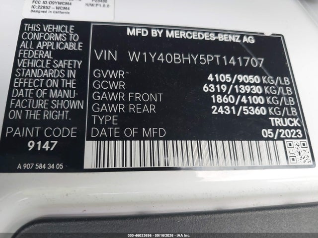2023 Mercedes-benz Sprinter 2500 Standard Roof 4-cyl Gas მანქანა იყიდება აუქციონზე, vin: W1Y40BHY5PT141707, აუქციონის ნომერი: 46033696