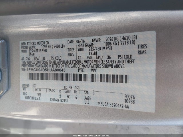 Aukcja sprzedaży 2017 Ford Escape Titanium, vin: 1FMCU0JD5HUA80043, numer aukcji: 46033725