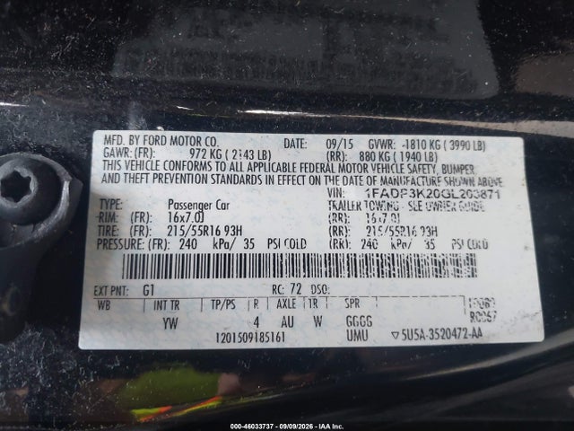Aukcja sprzedaży 2016 Ford Focus Se, vin: 1FADP3K20GL203871, numer aukcji: 46033737