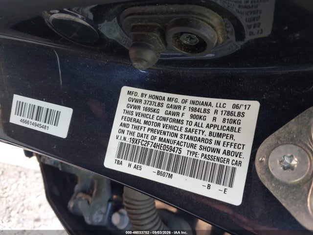 Продажа на аукционе авто 2017 Honda Civic Ex, vin: 19XFC2F74HE059475, номер лота: 46033752