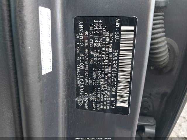Aukcja sprzedaży 2018 Hyundai Tucson Se, vin: KM8J2CA41JU683849, numer aukcji: 46033758