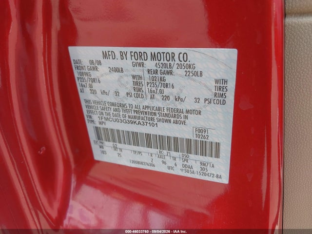 Aukcja sprzedaży 2009 Ford Escape Xlt, vin: 1FMCU03G39KA37101, numer aukcji: 46033760