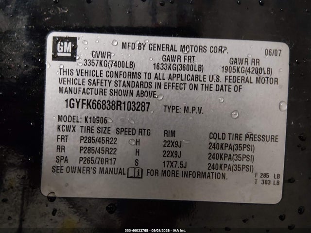 Aukcja sprzedaży 2008 Cadillac Escalade Esv Standard, vin: 1GYFK66838R103287, numer aukcji: 46033769