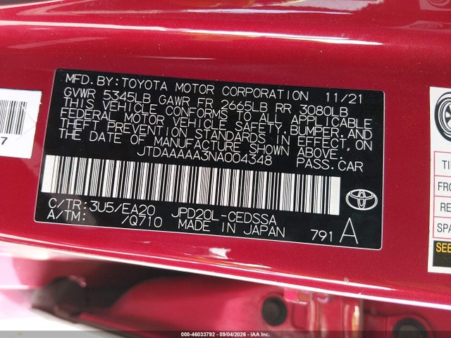 Toyota Mirai Xle 2022 JTDAAAAA3NA004348 Image 9