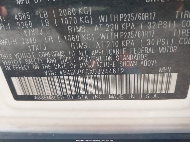 2013 Subaru Outback 2.5i Premium მანქანა იყიდება აუქციონზე, vin: 4S4BRBCCXD3244612, აუქციონის ნომერი: 46033819