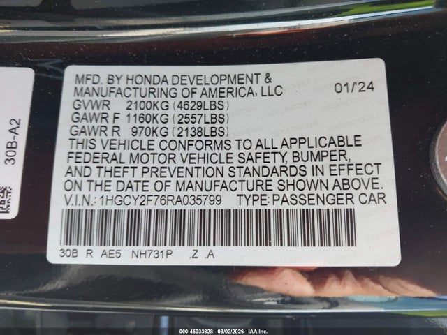 Продаж на аукціоні авто 2024 Honda Accord Hybrid Sport-l, vin: 1HGCY2F76RA035799, номер лоту: 46033828