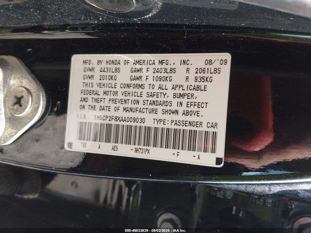 Aukcja sprzedaży 2010 Honda Accord 2.4 Ex-l, vin: 1HGCP2F8XAA009030, numer aukcji: 46033839