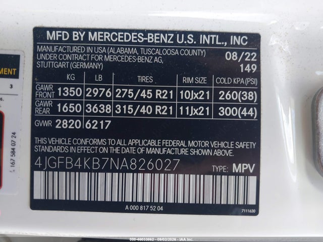 2022 Mercedes-benz Gle 350 4matic მანქანა იყიდება აუქციონზე, vin: 4JGFB4KB7NA826027, აუქციონის ნომერი: 46033862
