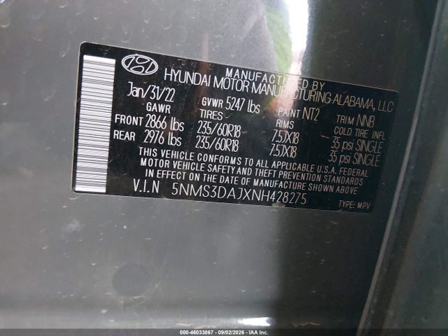 Hyundai Santa Fe Sel 2022 5NMS3DAJXNH428275 Image 9