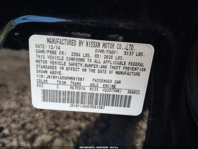 2015 Infiniti Q70 3.7x მანქანა იყიდება აუქციონზე, vin: JN1BY1ARXFM561587, აუქციონის ნომერი: 46033874