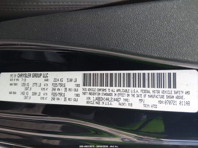 46033875 :رقم المزاد ، 1J4BB3H14AL214467 vin ، 2010 Jeep Wrangler Unlimited Sport مزاد بيع