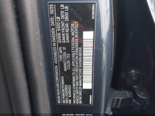 Aukcja sprzedaży 2026 Volvo Xc60 B5 Plus, vin: YV4M12RC1T1394014, numer aukcji: 46033894