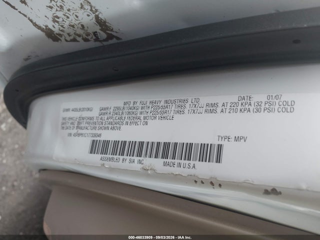 Продаж на аукціоні авто 2007 Subaru Outback 2.5i, vin: 4S4BP61C177339346, номер лоту: 46033909