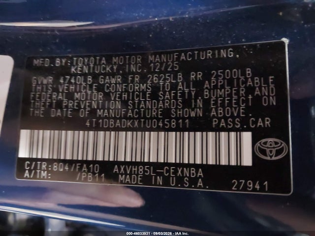 Toyota CAMRY LE 2026 4T1DBADKXTU045811 Image 9