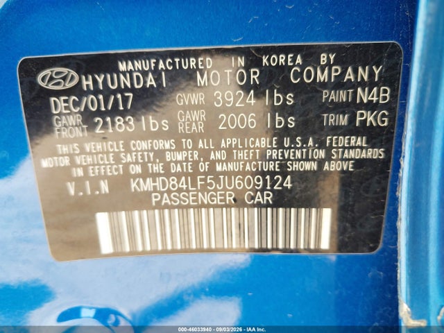 KMHD84LF5JU609124 Hyundai Elantra Value Edition