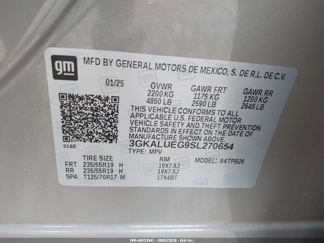 Продажа на аукционе авто 2025 Gmc Terrain Awd Elevation, vin: 3GKALUEG9SL270654, номер лота: 46033941