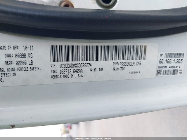 2012 Dodge Caliber Sxt მანქანა იყიდება აუქციონზე, vin: 1C3CDWDAXCD508274, აუქციონის ნომერი: 46033961