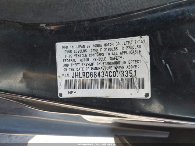 46034006 :رقم المزاد ، JHLRD68434C023351 vin ، 2004 Honda Cr-v Lx مزاد بيع