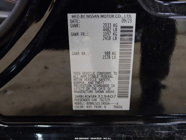 Auction sale of the 2024 Nissan Altima Sr Intelligent Awd, vin: 1N4BL4CW5RN319407, lot number: 46034040