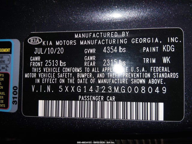 5XXG14J23MG008049 KIA K5 LXS