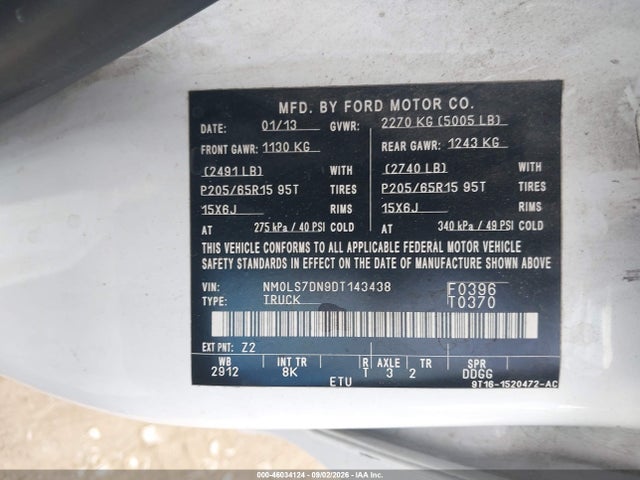 Продаж на аукціоні авто 2013 Ford Transit Connect Xlt, vin: NM0LS7DN9DT143438, номер лоту: 46034124
