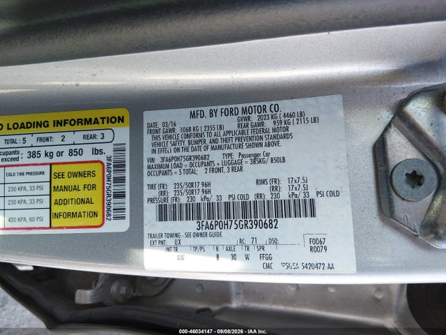 Продаж на аукціоні авто 2016 Ford Fusion Se, vin: 3FA6P0H75GR390682, номер лоту: 46034147