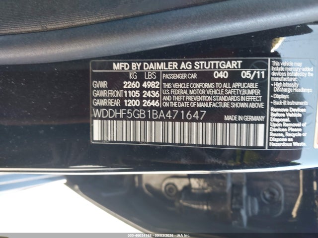 Aukcja sprzedaży 2011 Mercedes-benz E 350, vin: WDDHF5GB1BA471647, numer aukcji: 46034168