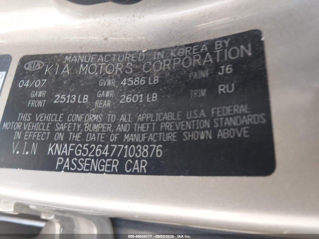 Aukcja sprzedaży 2007 Kia Rondo Ex V6, vin: KNAFG526477103876, numer aukcji: 46034177
