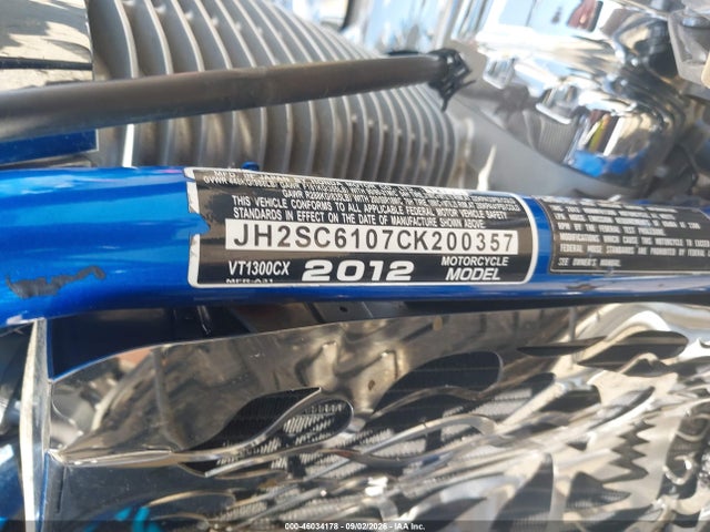 Продаж на аукціоні авто 2012 Honda Vt1300 Cx, vin: JH2SC6107CK200357, номер лоту: 46034178